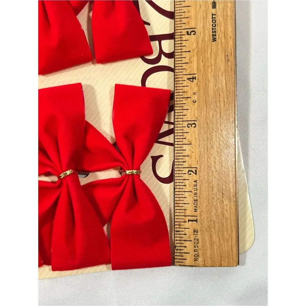 Vintage Lot of 24 Velvet Red Bows Christmas Valentine’s Berwick Gold Wire Ties